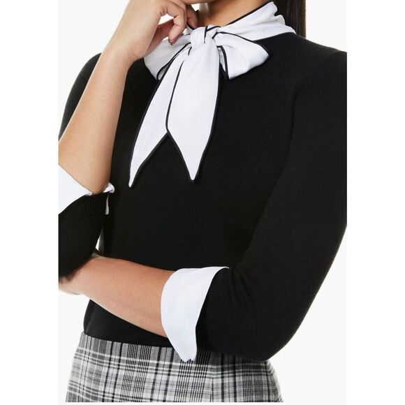 ALICE + OLIVIA Black Zani Layered Tie Neck Sweater Size Large New - Picture 4 of 11